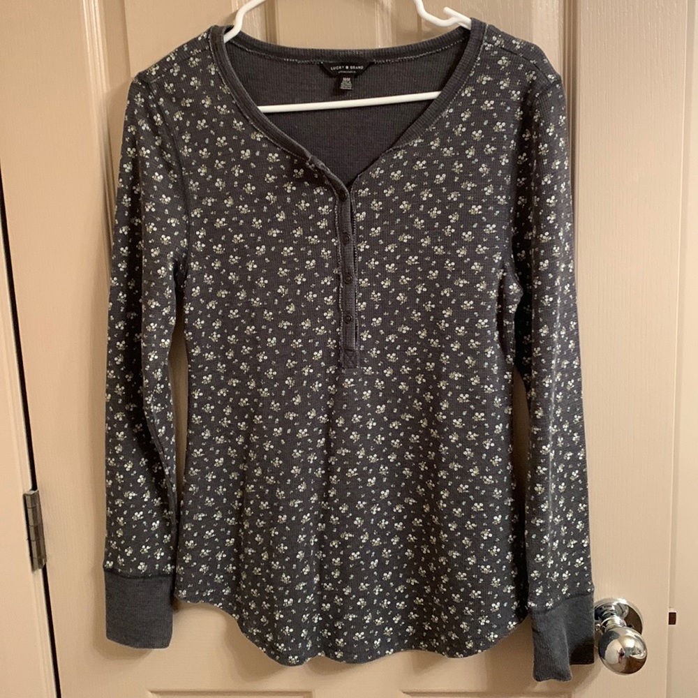 Lucky Brand long sleeve thermal knit tee with floral accents